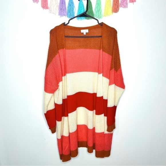 Pink Lily Boutique Colorblock Chunky Stripe Knitted Tunic Length Long Cardigan - Picture 13 of 14